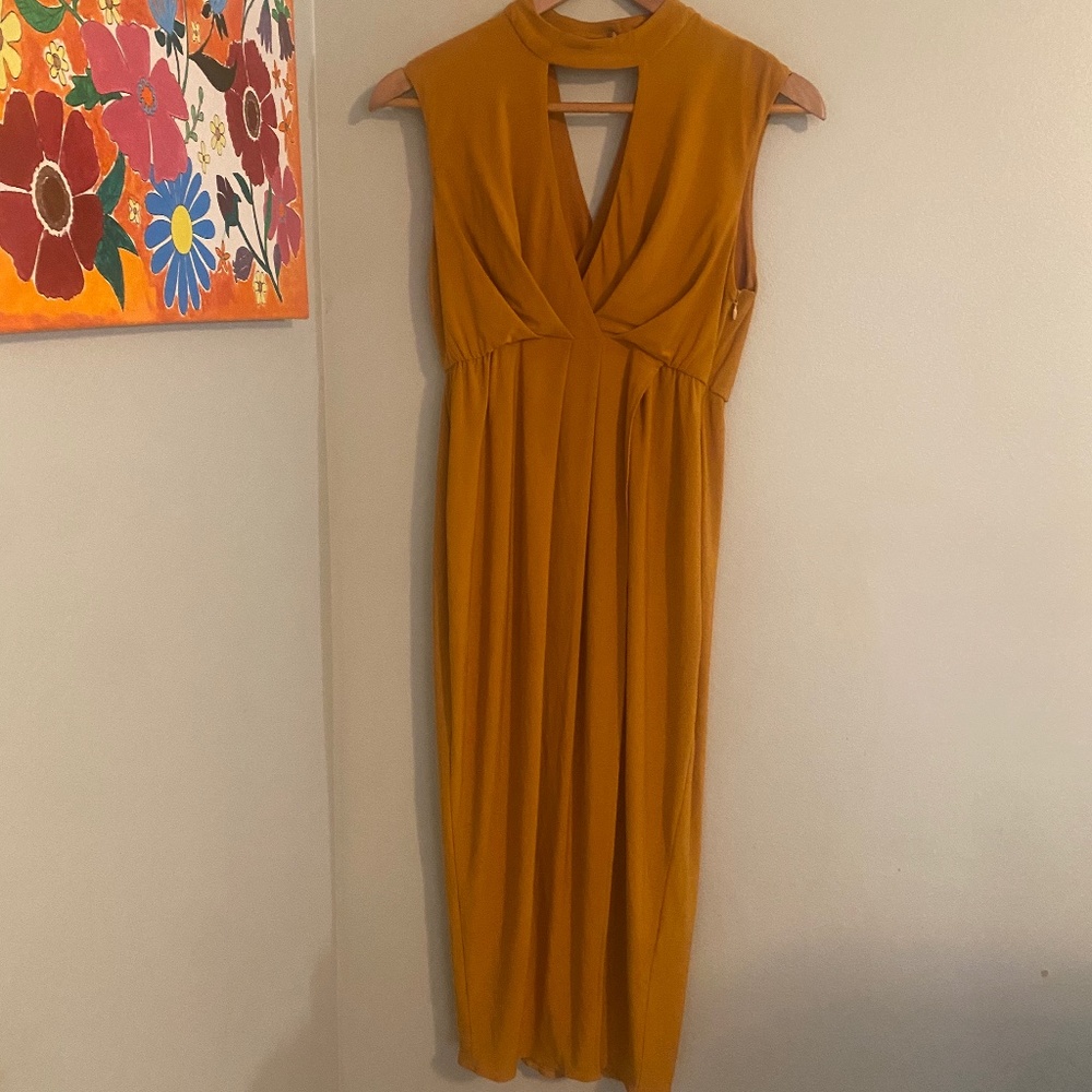 ASOS Gold maternity drape front dress with choker detail